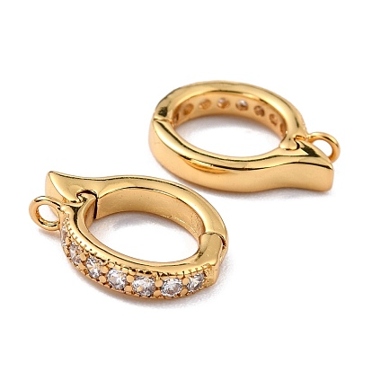Brass Micro Pave Clear Cubic Zirconia Hoop Earring Findings, with Vertical Loops, Long-Lasting Plated, Round Ring