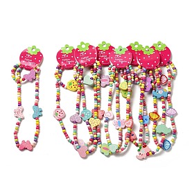 Ensemble de bijoux en bois d'érable, collier de perles et bracelet extensible