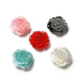 Opaque Resin Cabochons, Flower, with Glitter Powder