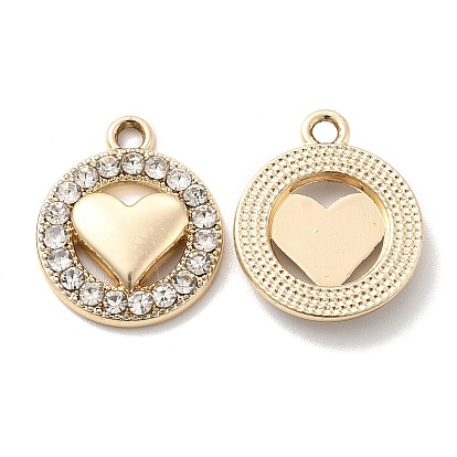 UV Plating Alloy Pendants, with Crystal Rhinestone, Flat Round with Heart Charms