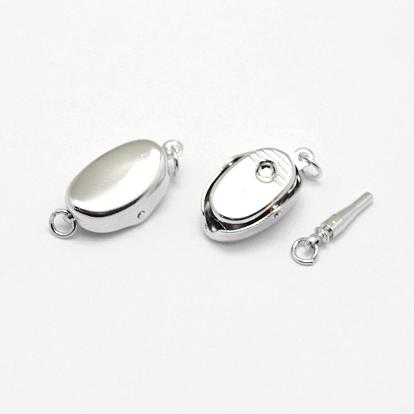 Brass Box Clasps, Cadmium Free & Nickel Free & Lead Free, Real Platinum Plated, Oval