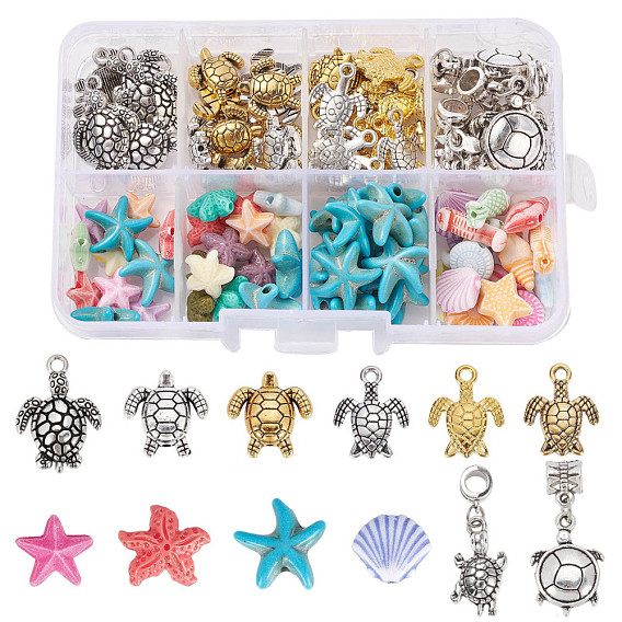 CHGCRAFT DIY Jewelry Making Kit, Including 104Pcs Alloy & Synthetic Turquoise & Synthetic Coral & Acrylic Ocean Collection Pendants, Sea Turtle & Starfish