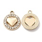 UV Plating Alloy Pendants, with Crystal Rhinestone, Flat Round with Heart Charms