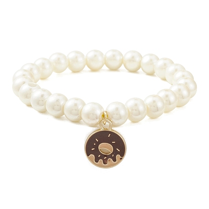Bracelet extensible en perles d'imitation de verre avec breloques en alliage d'émail