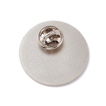 Moon With Moth Enamel Pin, Platinum Brass Flat Round Brooch for Backpack Clothes