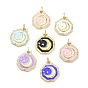 Brass Micro Pave Cubic Zirconia Pendants, with Enamel, Octagon with Moon & Star