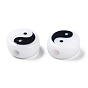 Printed Opaque Acrylic Beads, Flat Round with Yinyang Pattern