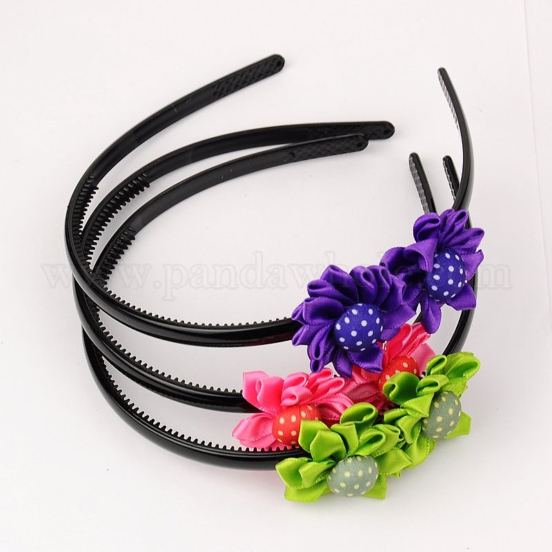 Wholesale Plastic Hair Bands, with Woven Cabochons, Sunflower, 130x8mm