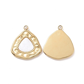 Natural White Shell Pendants, with Ion Plating(IP) 304 Stainless Steel Findings, Triangle Charm