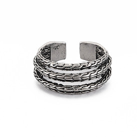Men's Triple Line Alloy Open Cuff Ring, Chunky Wide Band Ring, Cadmium Free & Lead Free
