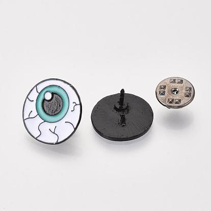 Creative Zinc Alloy Brooches, Enamel Lapel Pin, with Iron Butterfly Clutches or Rubber Clutches, Electrophoresis Black Color, Eyeball