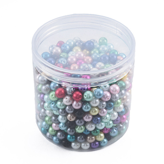 Perles imitation perles de verre, ronde, avec colonne conteneurs de perles acryliques