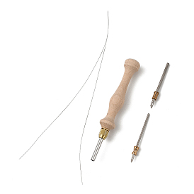 Kits d'outils de broderie au poinçon, y compris un stylo perforateur à manche en bois, aiguilles de rechange en acier inoxydable, enfileur de fil de fer