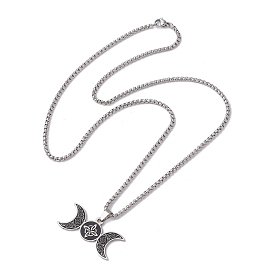 Triple Moon Goddess 304 Stainless Steel Pendant Necklaces, with Enamel