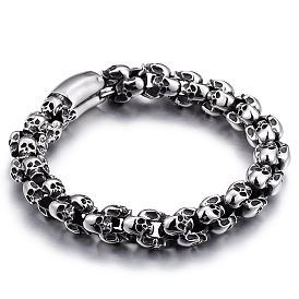 Titanium Steel Skull Link Chain Bracelet for Men