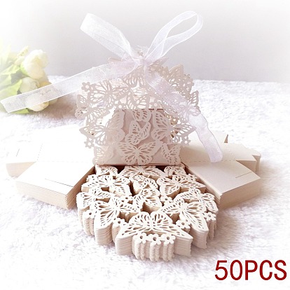 Cajas de cartón de dulces de boda plegables creativas, pequeñas cajas de regalo de papel, mariposa hueca con cinta