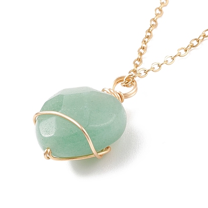 Драгоценный камень сердце кулон ожерелья, 304 ювелирные украшения из проволоки из нержавеющей стали для женщин, золотые