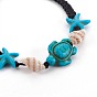 Adjustable Nylon Thread Braided Bead Bracelets, with Synthetic Turquoise(Dyed) Beads and Shell Beads