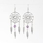 Alloy Dangle Earrings, with Gemstone Beads, 89mm, Pin: 0.6mm
