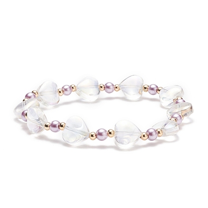 Bracelet extensible en perles de verre coeur pour femme