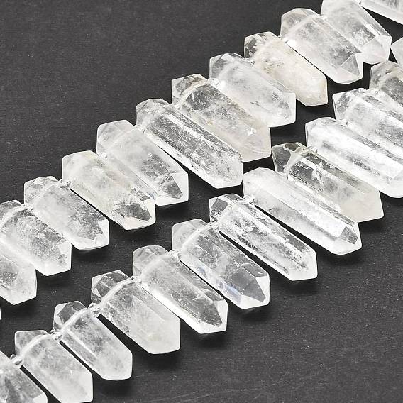 Natural Quartz Crystal Beads Strands, Rock Crystal Beads, Faceted, Double Terminated Pointed/Bullet