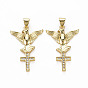 Brass Micro Pave Clear Cubic Zirconia Pendants, Nickel Free, Eagle with Cross