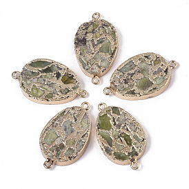 Maillons / connecteurs assemblés en bronzite et péridot naturel, avec boucles en laiton plaqué or clair et en fer, bord en laiton, larme, or et de lumière