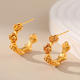 18K Gold Plated Rose Flower Carved Design Romantic Earrings - Vintage, Elegant
