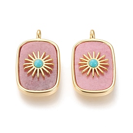 Natural Gemstone Pendants, with Real 18K Gold Plated Brass Findings, Long-lasting Plated, Rectangle with Sun