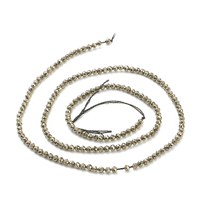 Chapelets de perles pyrite naturelles , classe ab, facette, ronde, kaki foncé, 2mm, Trou: 0.5mm