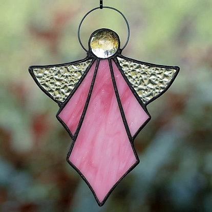 Plano de ventana acrílico teñido de ángel con cadena, para atrapasoles ventana adornos colgantes para el hogar