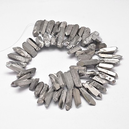 Electroplated  Natural Quartz Crystal Beads Strands, Nuggets, Tusk Shape, 7~9x18~26mm, Hole: 1mm, about 46pcs/strand, 16 inch