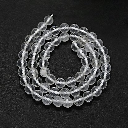 Natural Quartz Crystal Beads Strands, Rock Crystal, Faceted(64 Facets), Round