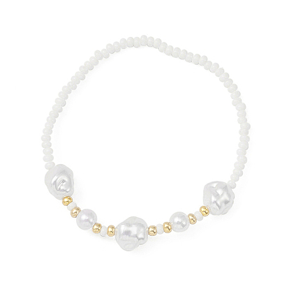 Pulsera elástica con cuentas de perlas de imitación de plástico ABS y collar de cuentas, conjunto de joyas para mujer