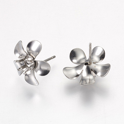304 Stainless Steel Stud Earring Findings, 5-Petal, Flower