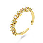 Exquisite Cubic Zirconia Flower Cuff Ring, Brass Open Ring for Women, Nickel Free