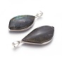 Natural Labradorite Pendants, with Brass Findings, Leaf