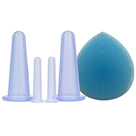 4Pcs Silicone Cupping Therapy Set, with 1Pc Facial Brush, Massage Cups Muscles for Household Physiotherapy and Beauty Supplies
