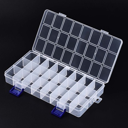 Polypropylene(PP) Bead Storage Container, 24 Compartment Organizer Boxes, with Hinged Lid, Rectangle