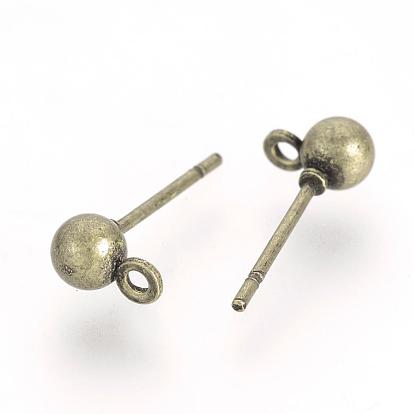 Iron Ball Stud Earring Findings, with Loop