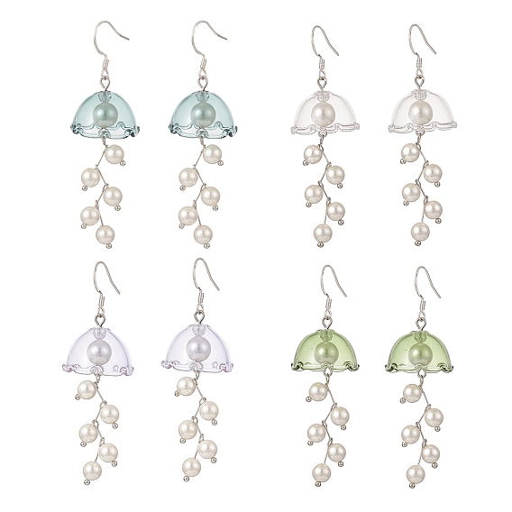 4 paires 4 boucles d'oreilles pendantes avec carillon éolien, coquille de couleur, perle, fleur, 304 bijoux en acier inoxydable pour femmes