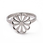 201 Stainless Steel Flower Finger Ring, Hollow Wide Ring for Women