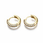 Brass Micro Pave Cubic Zirconia Huggie Hoop Earrings, Real 18K Gold Plated, Nickel Free, Ring