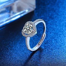 Fashionable Heart-shaped Zircon Ring with Single-row Diamond for Women