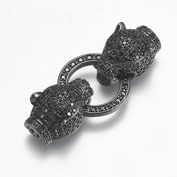 Micro cuivres ouvrent zircone cubique replier fermoirs, leopard, noir