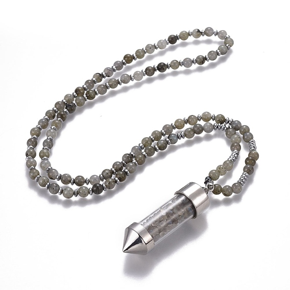 Ожерелье из натурального камня, со стеклянной бусинами и латунной фурнитурой, пуля