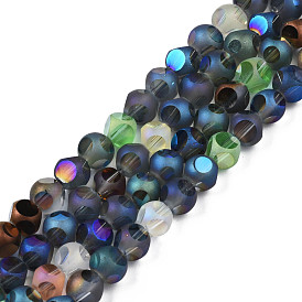 Electroplate Glass Beads Strands, Frosted Style, AB Color Plated, Faceted, Round