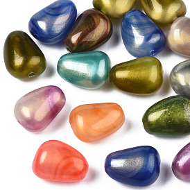 Opaque Acrylic Beads, Two Tone Color, with Glitter Powder, Teardrop