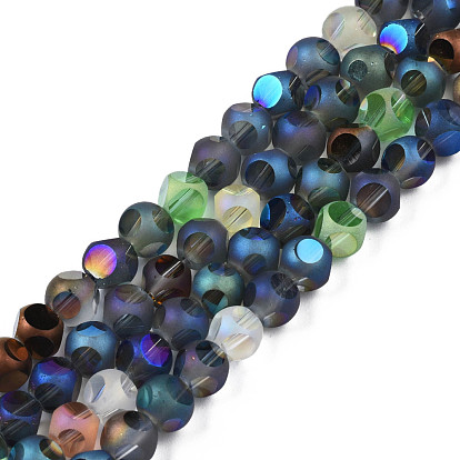 Perles en verre electroplate, Style givré, de couleur plaquée ab , facette, ronde
