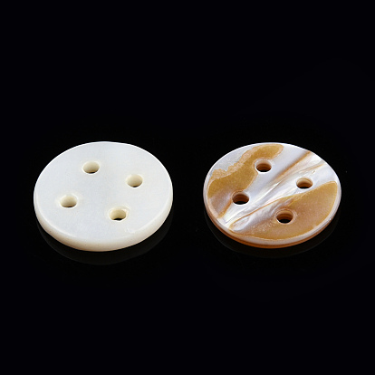 Natural Freshwater Shell Buttons, 4-Hole, Flat Round